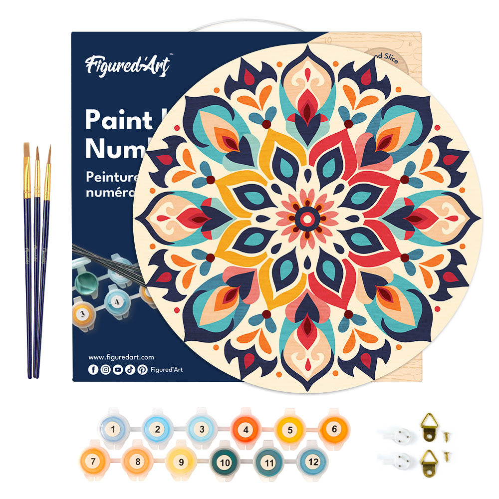 Paint by numbers on Wood Slice - Floral Mandala