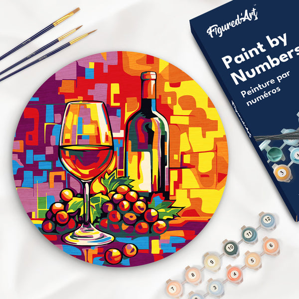 Paint by numbers on Wood Slice - Wine and Grapes Figured'Art USA