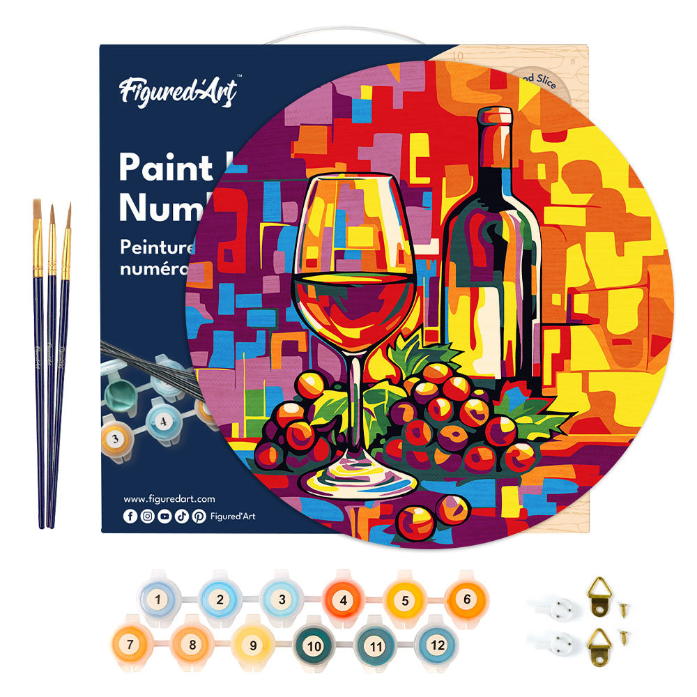 Paint by numbers on Wood Slice - Wine and Grapes