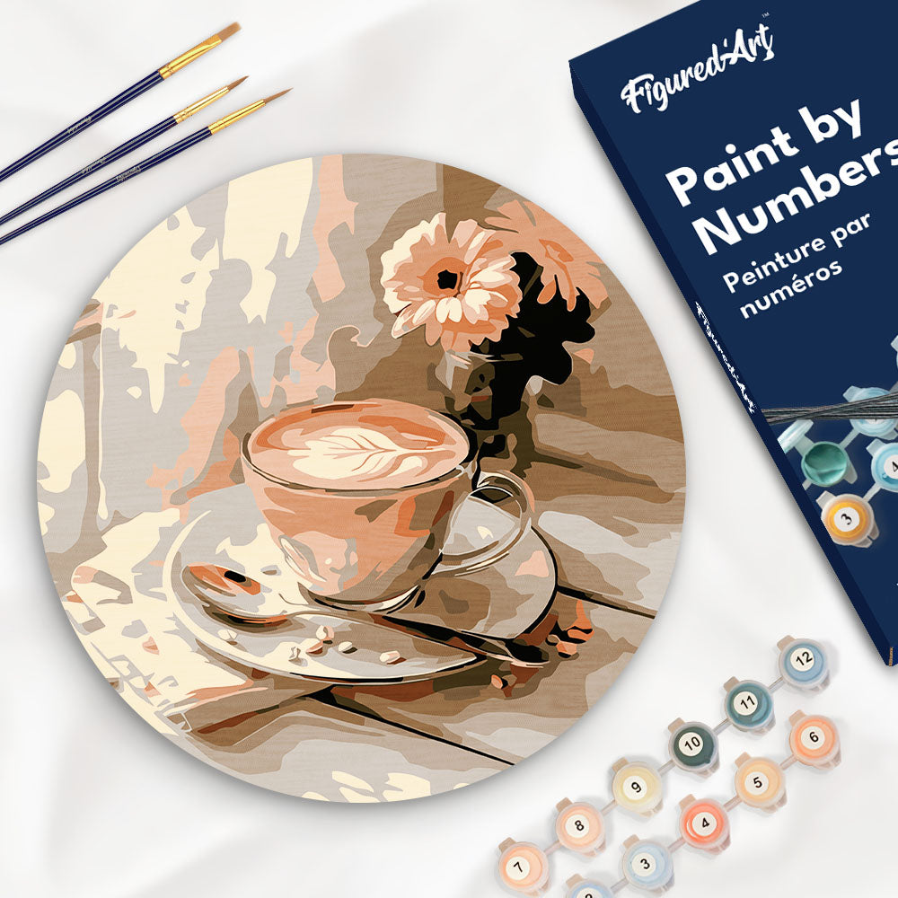 Paint by numbers on Wood Slice - Morning Coffee Figured'Art USA