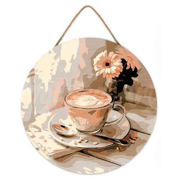 Paint by numbers on Wood Slice - Morning Coffee