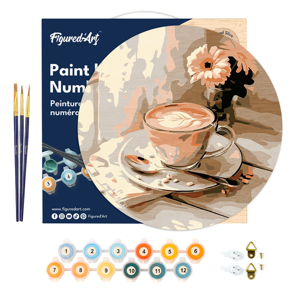 Paint by numbers on Wood Slice - Morning Coffee