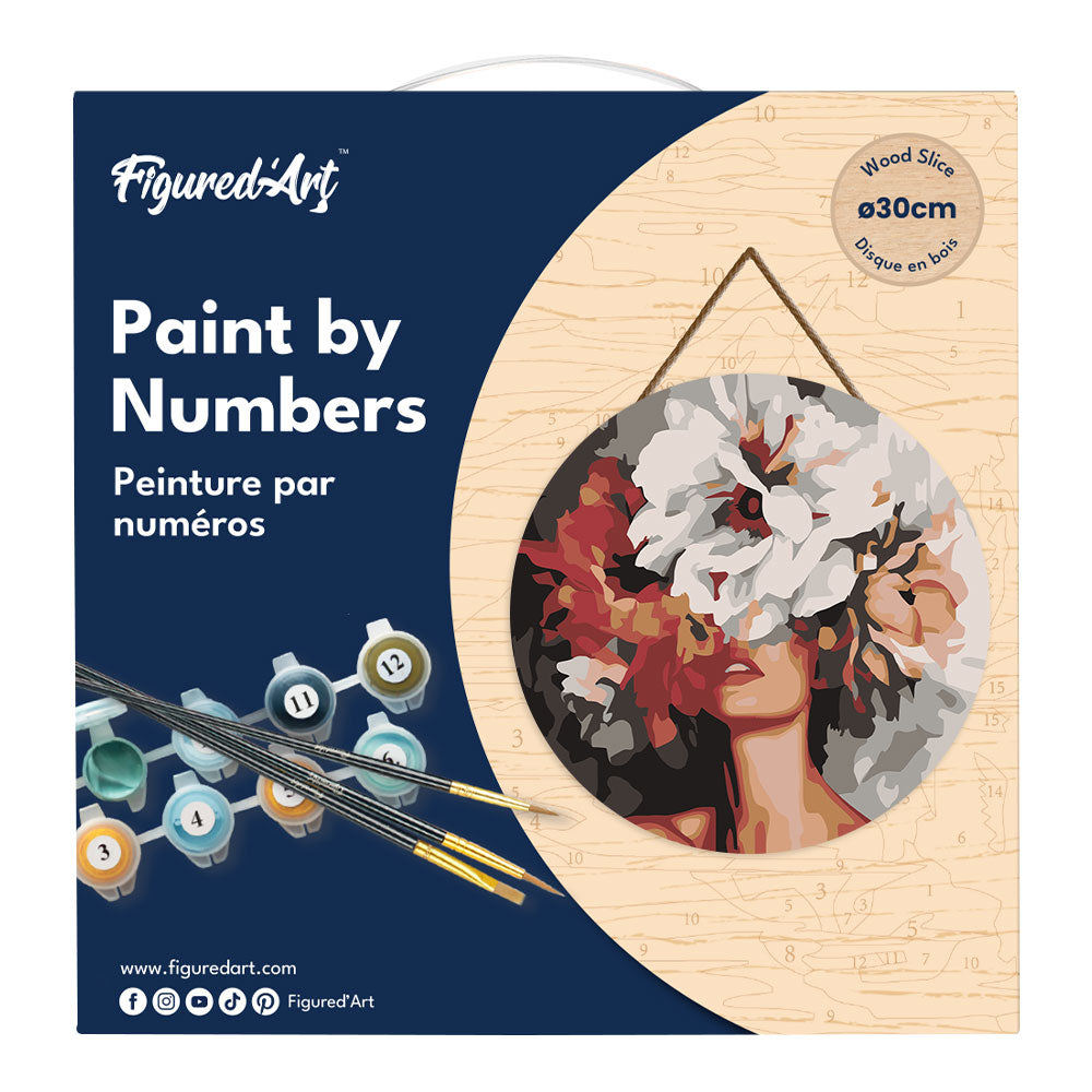 Paint by numbers on Wood Slice - Beauty Behind Flowers