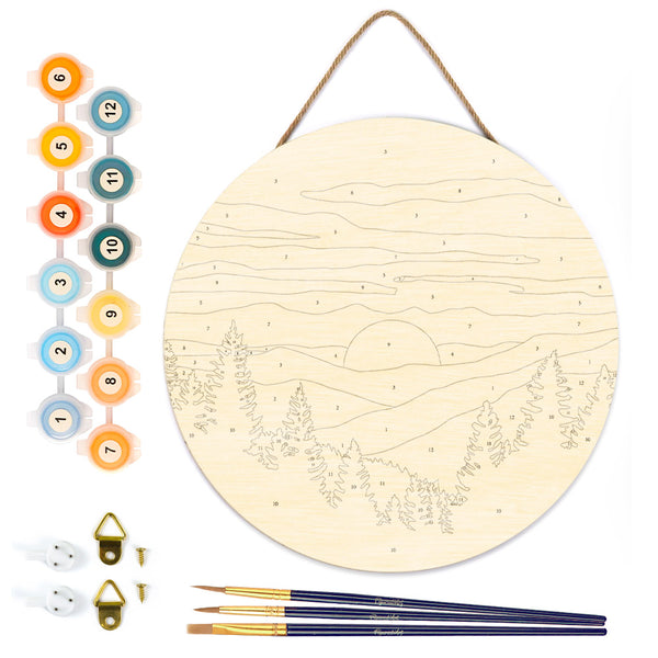 Paint by numbers on Wood Slice - Pine Forest
