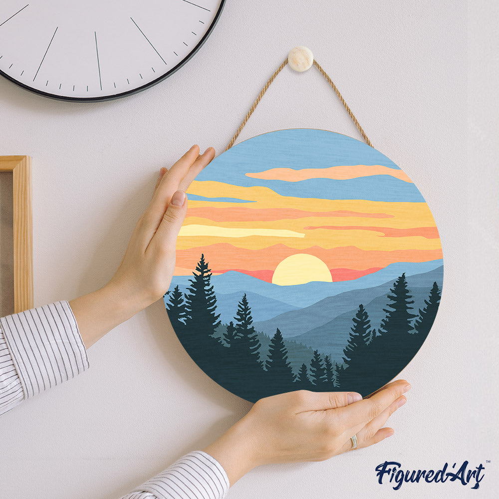 Paint by numbers on Wood Slice - Pine Forest