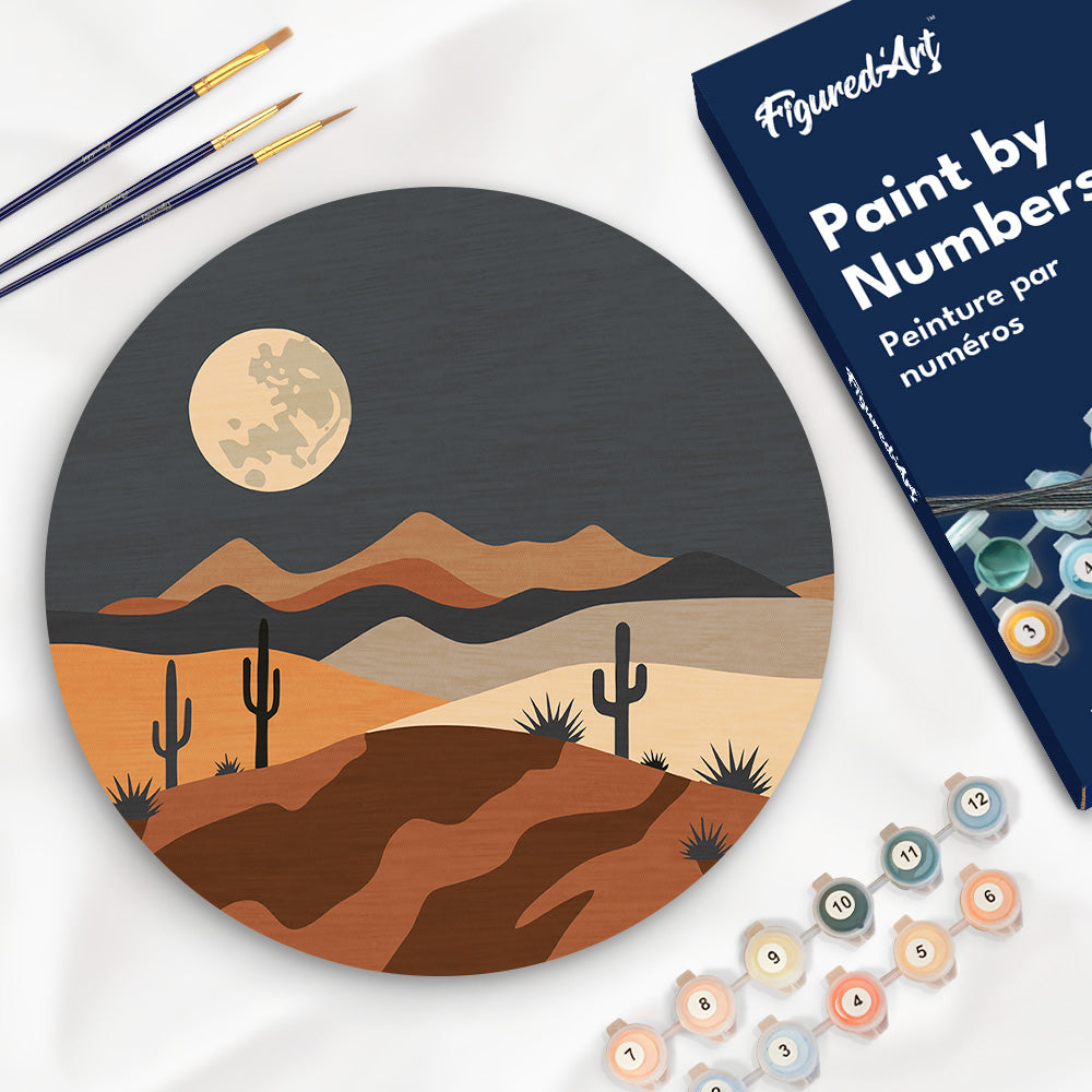 Paint by numbers on Wood Slice - Desert Moonlight Figured'Art USA