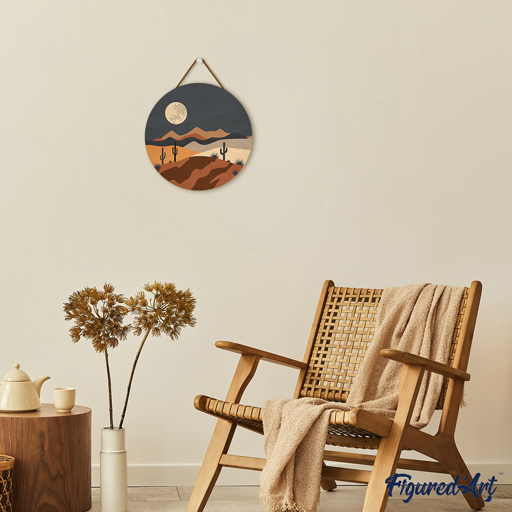 Paint by numbers on Wood Slice - Desert Moonlight
