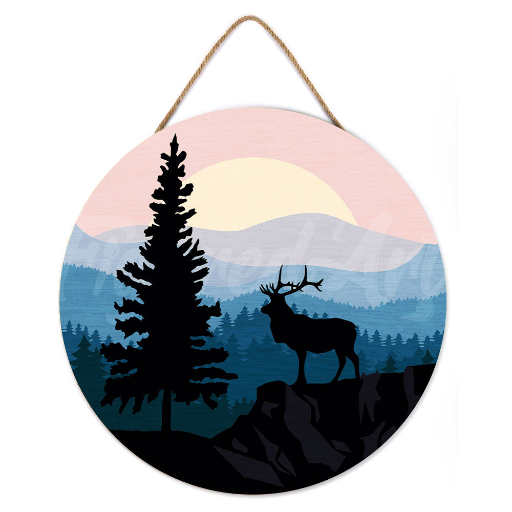 Paint by numbers on Wood Slice - A Moose on the Cliff