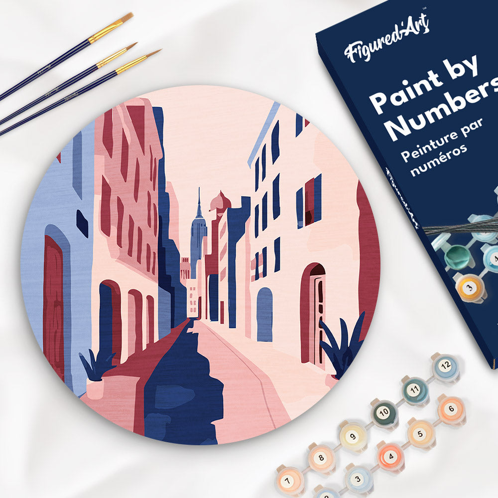 Paint by numbers on Wood Slice - Buildings Figured'Art USA