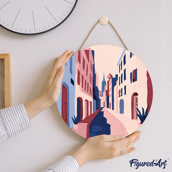 Paint by numbers on Wood Slice - Buildings