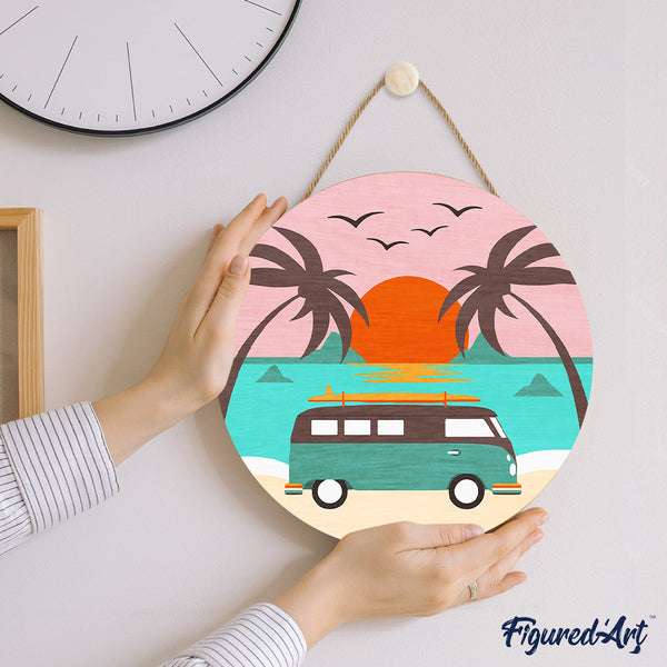 Paint by numbers on Wood Slice - Malibu Sunset