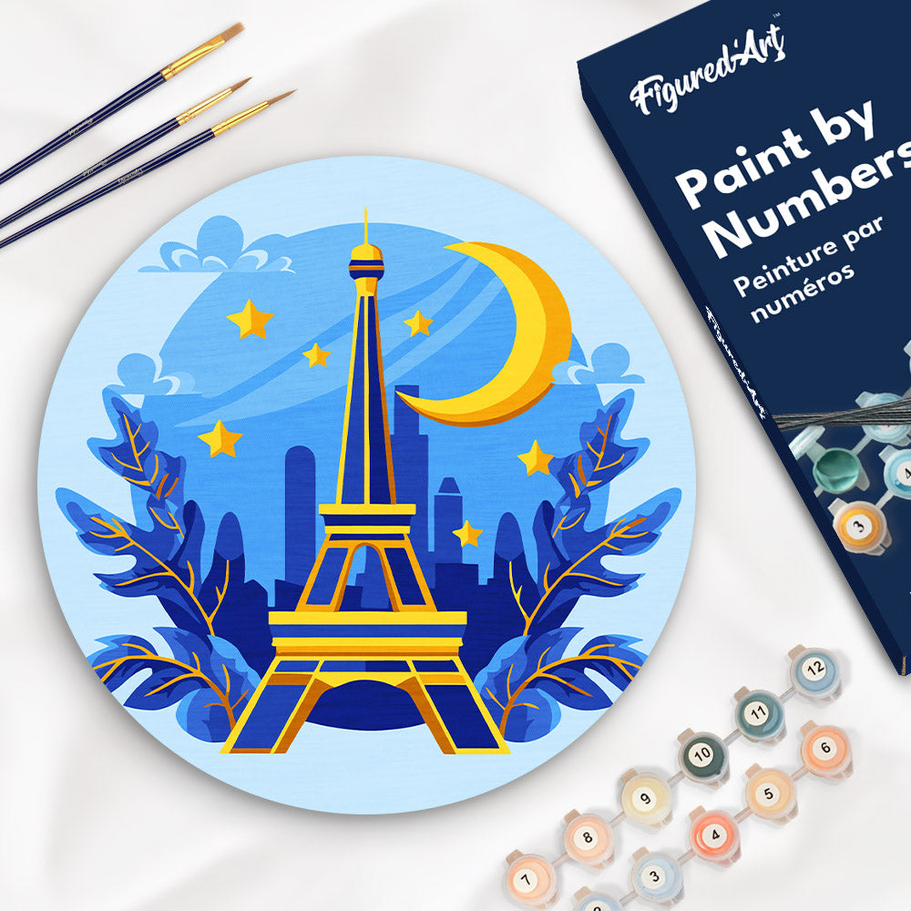 Paint by numbers on Wood Slice - Eiffel Tower Figured'Art USA