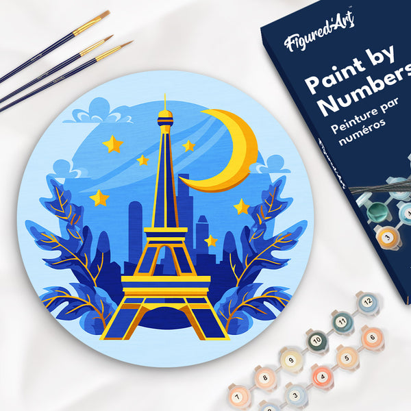 Paint by numbers on Wood Slice - Eiffel Tower Figured'Art USA
