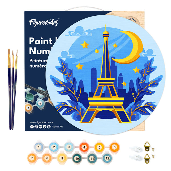 Paint by numbers on Wood Slice - Eiffel Tower