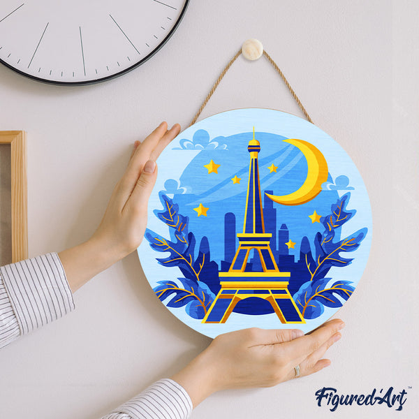Paint by numbers on Wood Slice - Eiffel Tower