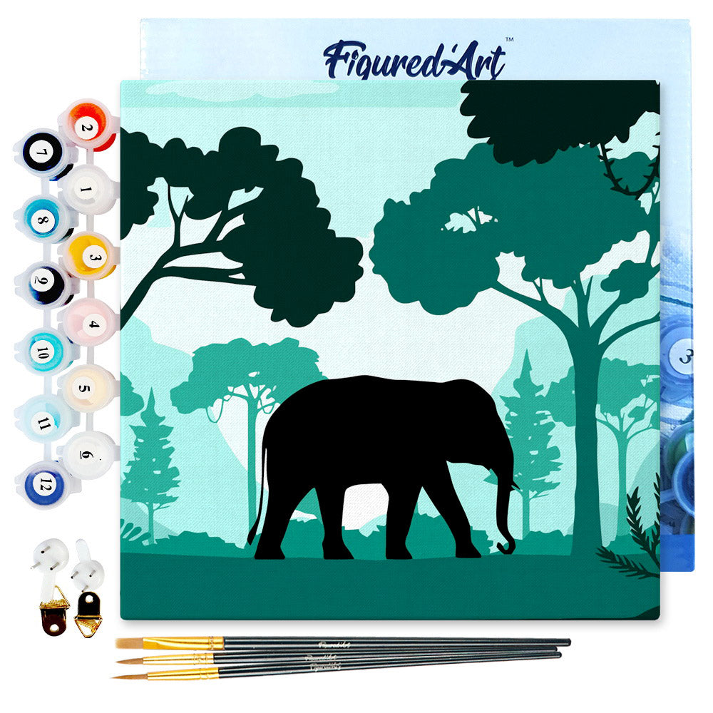Mini Paint by numbers 8"x8" framed - Elephant in the Forest