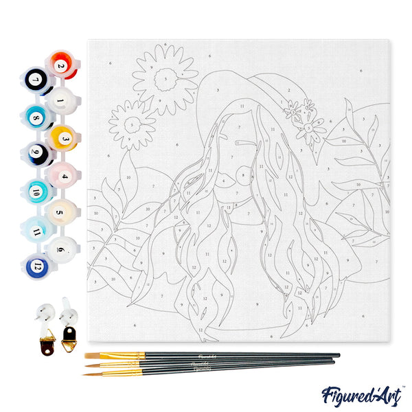 Mini Paint by numbers 8"x8" framed - Abstract Woman and Daisies