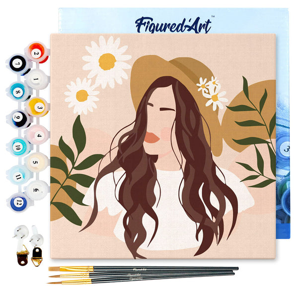 Mini Paint by numbers 8"x8" framed - Abstract Woman and Daisies