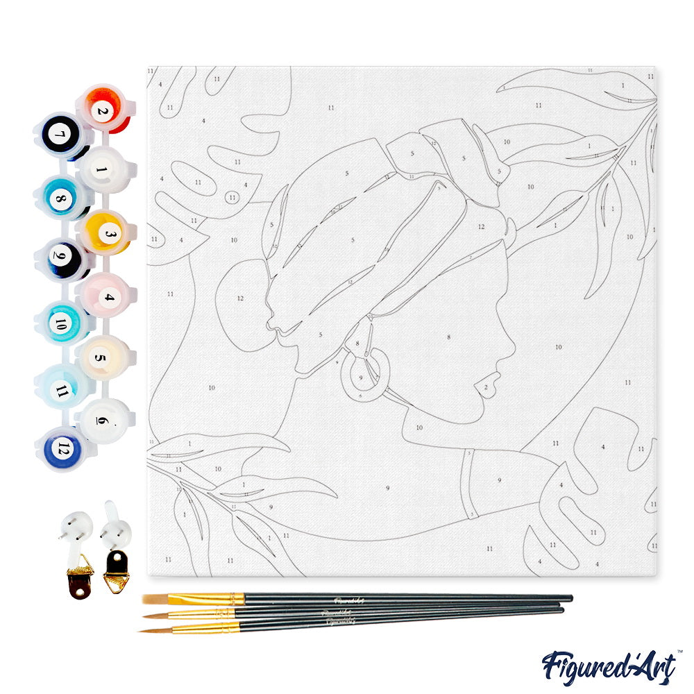 Mini Paint by numbers 8"x8" framed - Abstract Woman in Blush Red Turban