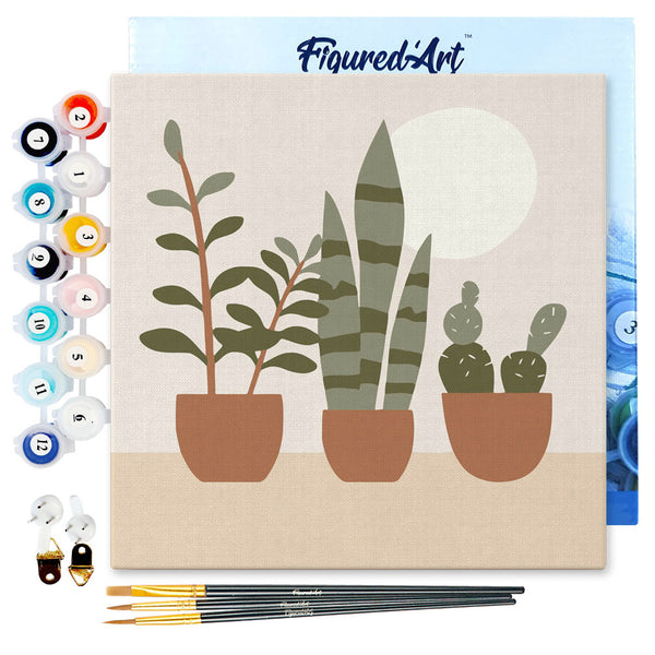 Mini Paint by numbers 8"x8" framed - Three plant pots