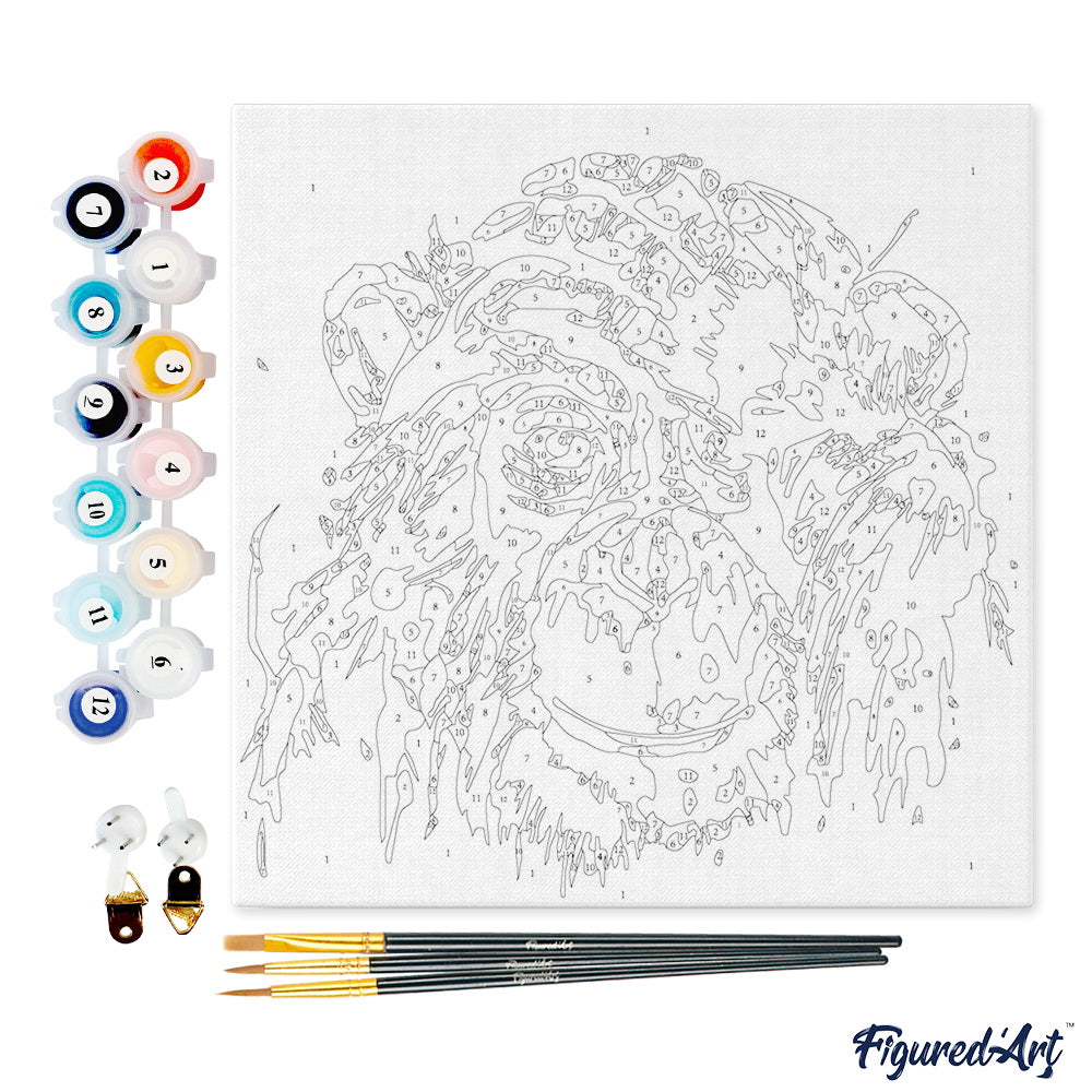 Mini Paint by numbers 8"x8" framed - Baboon Pop Art