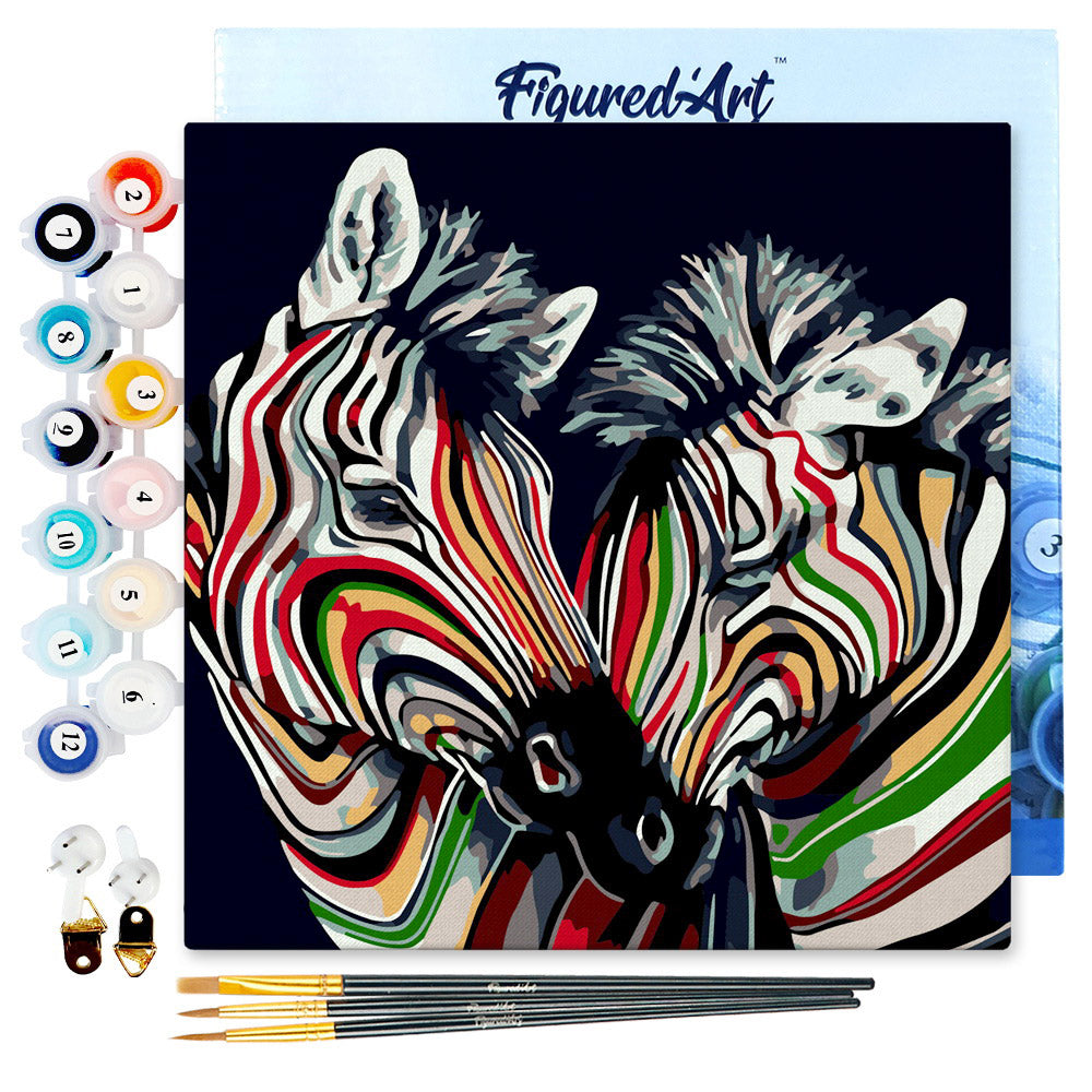 Mini Paint by numbers 8"x8" framed - Couple of Colorful Zebras