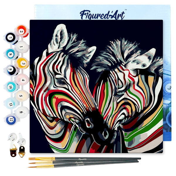 Mini Paint by numbers 8"x8" framed - Couple of Colorful Zebras