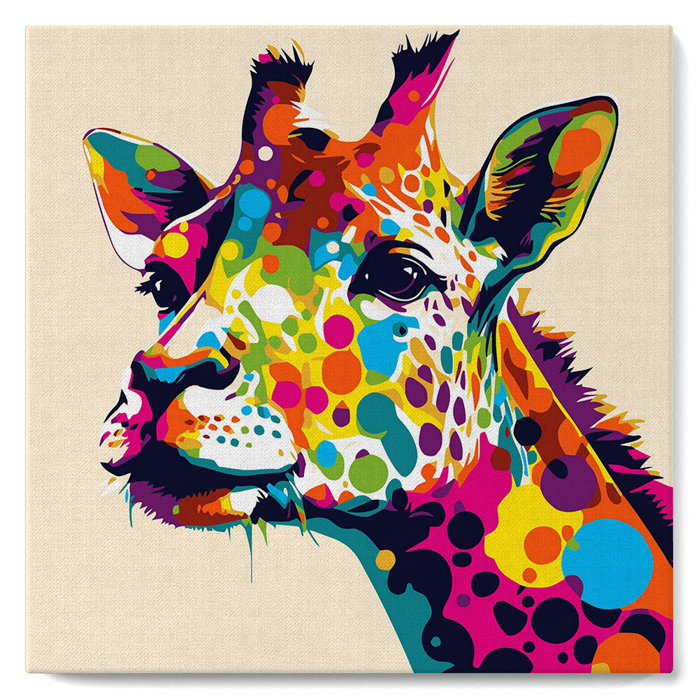 Mini Paint by numbers 8"x8" framed - Giraffe Abstract Pop Art