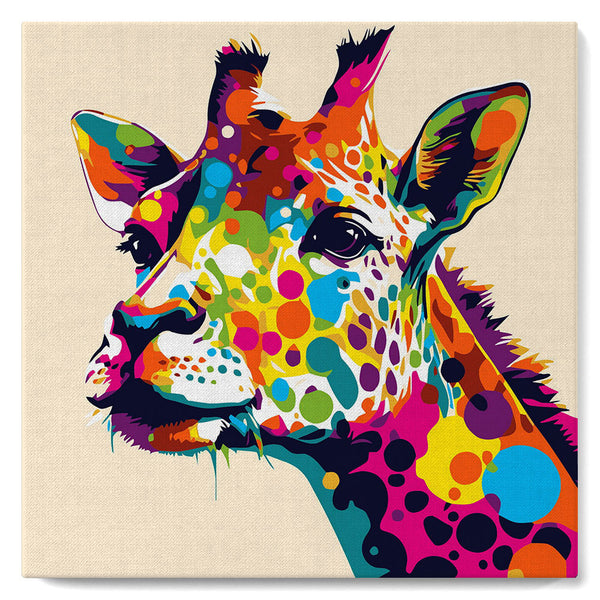 Mini Paint by numbers 8"x8" framed - Giraffe Abstract Pop Art