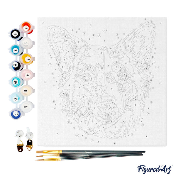 Mini Paint by numbers 8"x8" framed - Neon Dog Abstract Pop Art