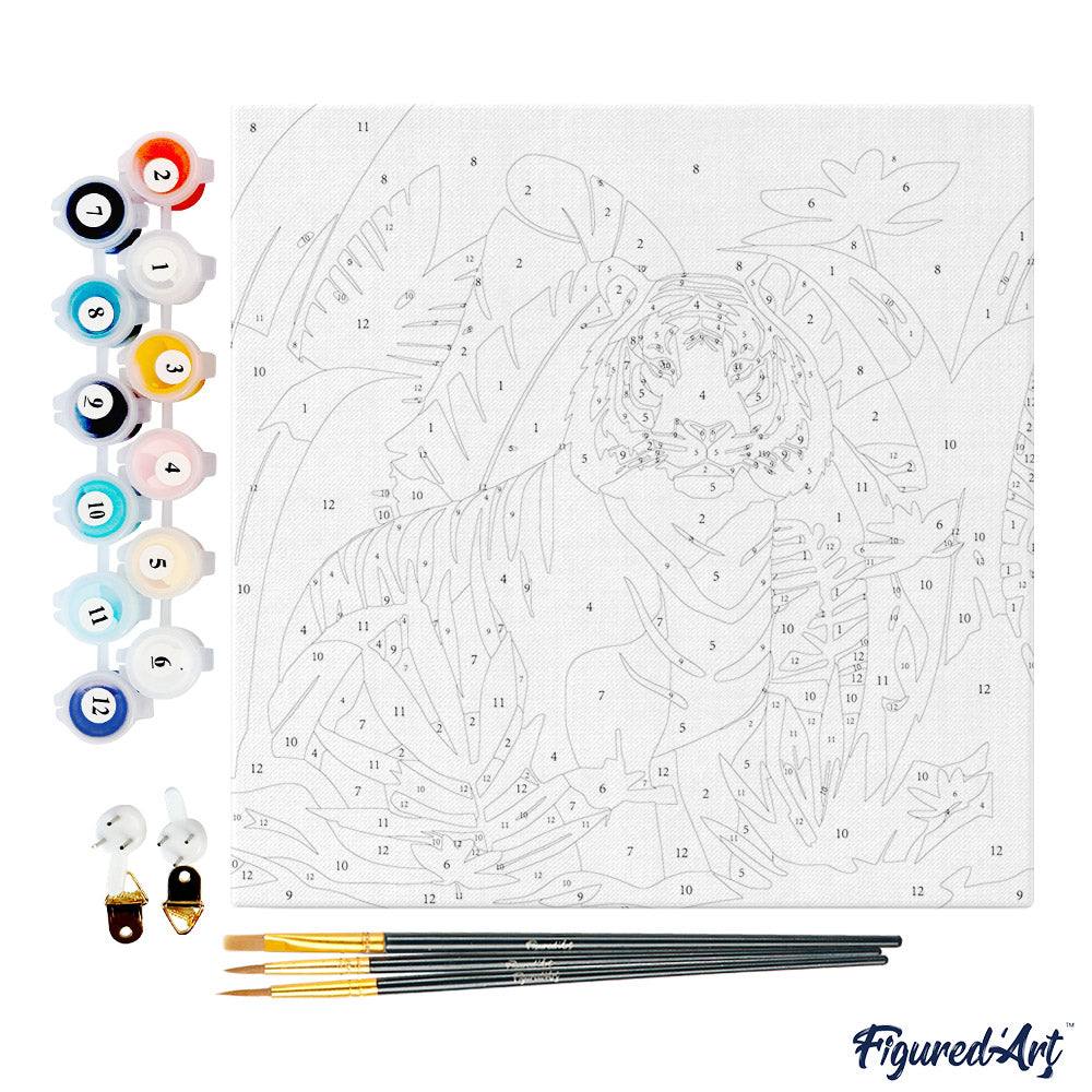 Mini Paint by numbers 8"x8" framed - Tropical Bengal Tiger