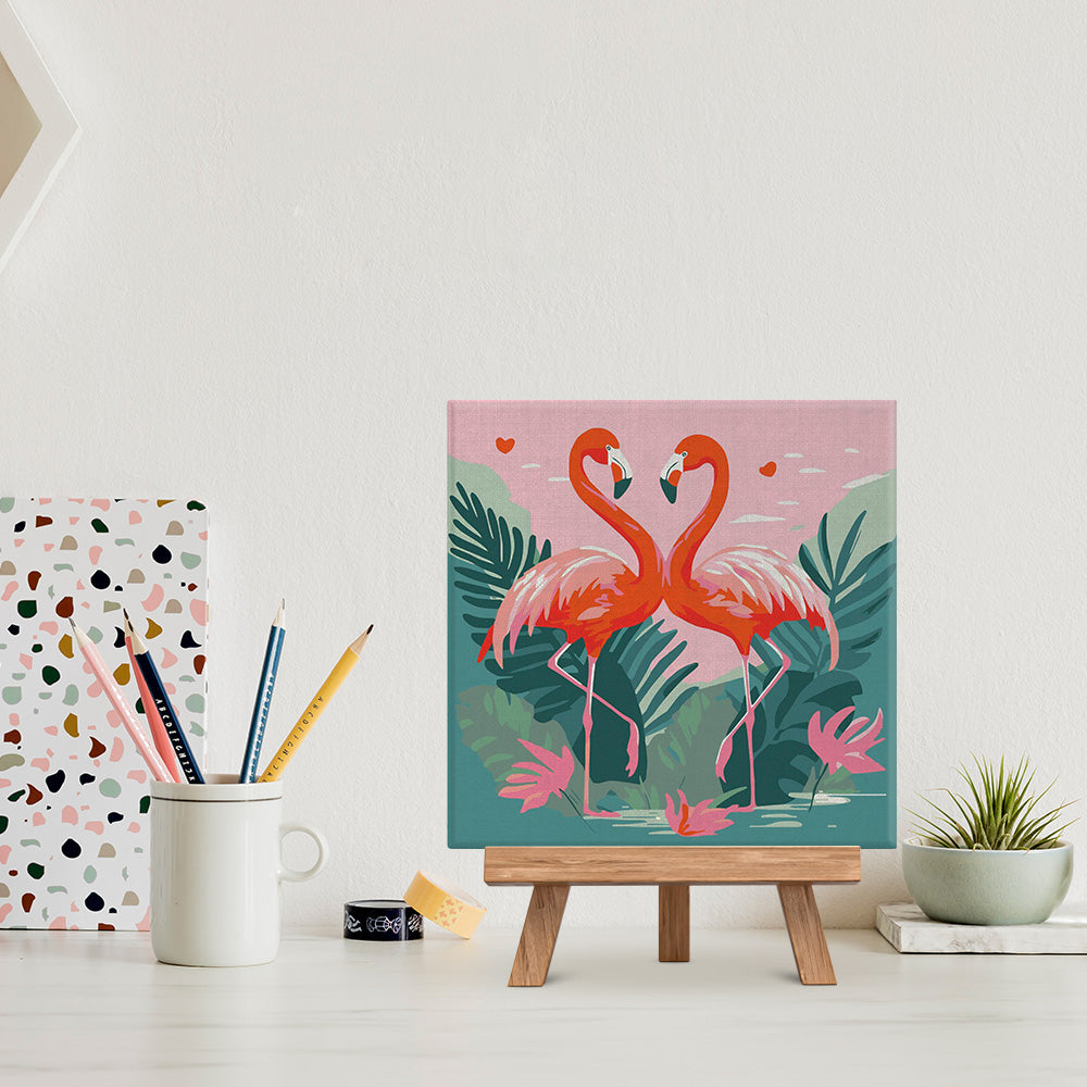 Mini Paint by numbers 8"x8" framed - Tropical Flamingos