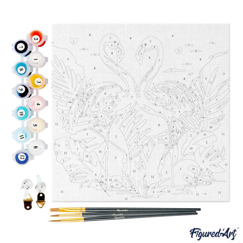 Mini Paint by numbers 8"x8" framed - Tropical Flamingos