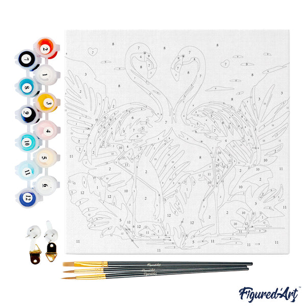 Mini Paint by numbers 8"x8" framed - Tropical Flamingos