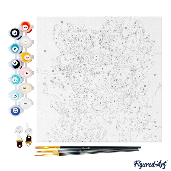 Mini Paint by numbers 8"x8" framed - Fantasy llama and flowers