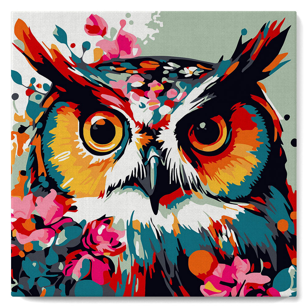 Mini Paint by numbers 8"x8" framed - Fantasy owl with flowers