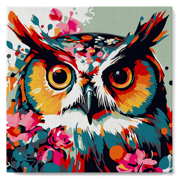 Mini Paint by numbers 8"x8" framed - Fantasy owl with flowers