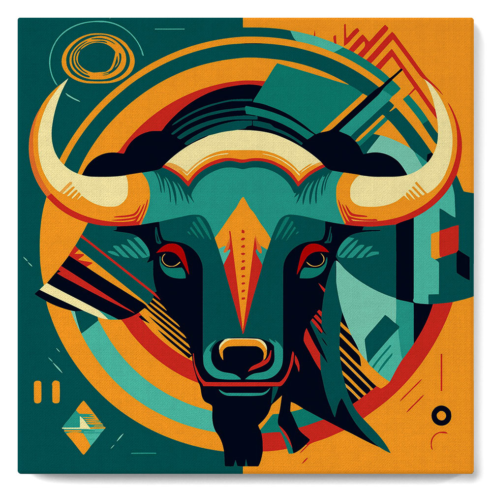Mini Paint by numbers 8"x8" framed - Bull Art-Deco Inspired Abstract