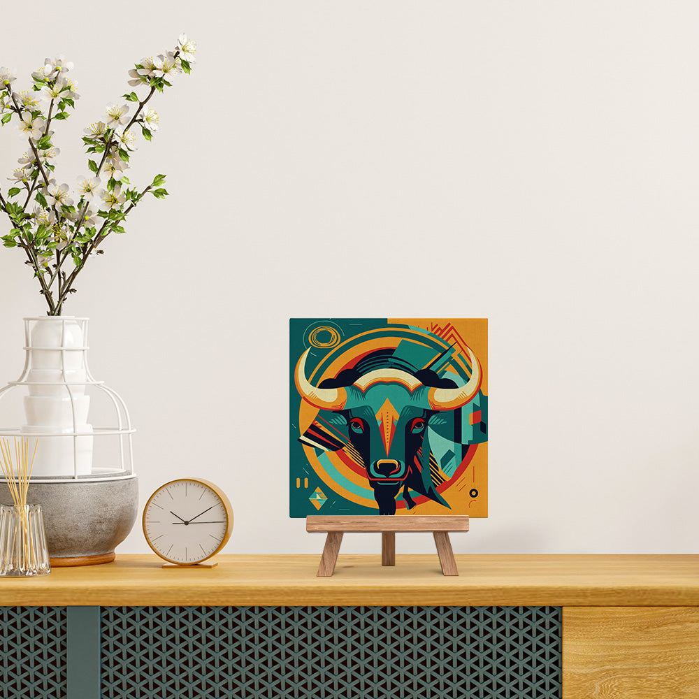 Mini Paint by numbers 8"x8" framed - Bull Art-Deco Inspired Abstract