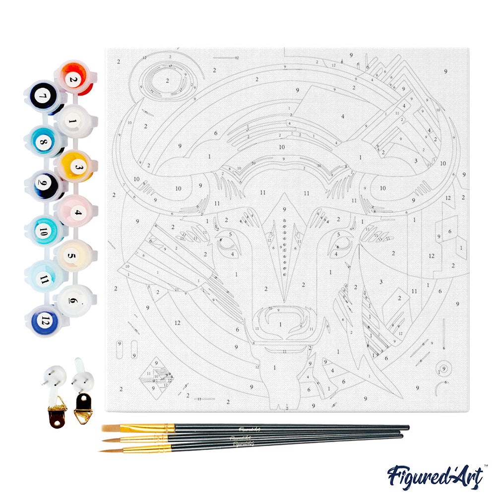 Mini Paint by numbers 8"x8" framed - Bull Art-Deco Inspired Abstract