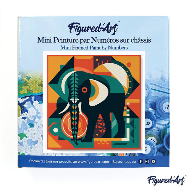 Mini Paint by numbers 8"x8" framed - Elephant Art-Deco Inspired Abstract