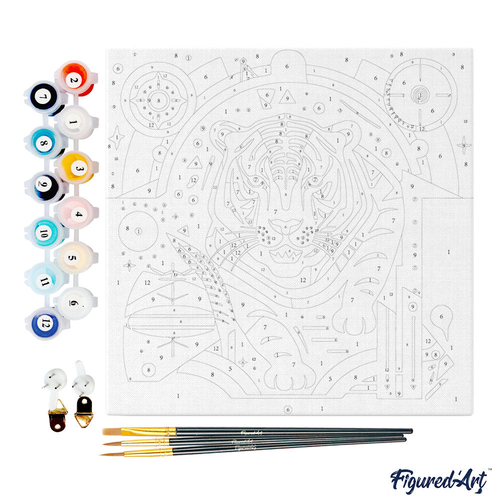 Mini Paint by numbers 8"x8" framed - Tiger Art-Deco Inspired Abstract