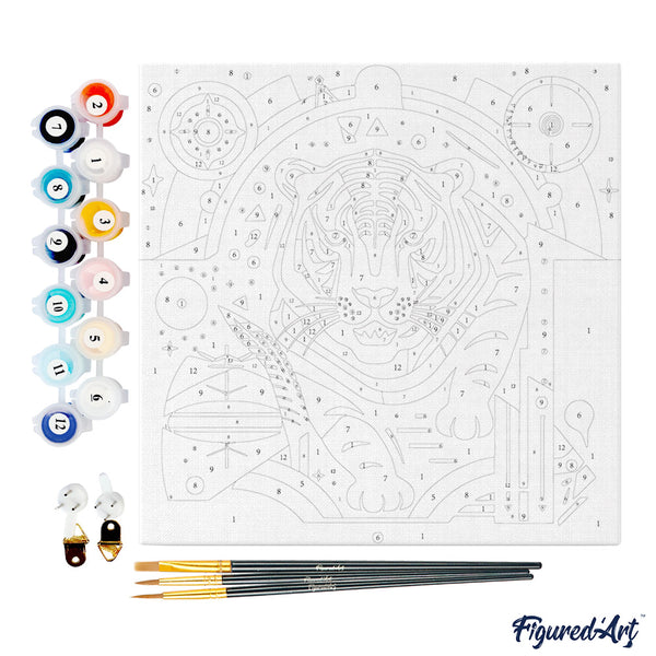 Mini Paint by numbers 8"x8" framed - Tiger Art-Deco Inspired Abstract