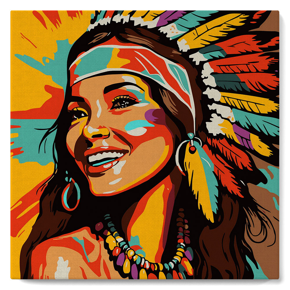 Mini Paint by numbers 8"x8" framed - Native Elegance Lady Pop Art