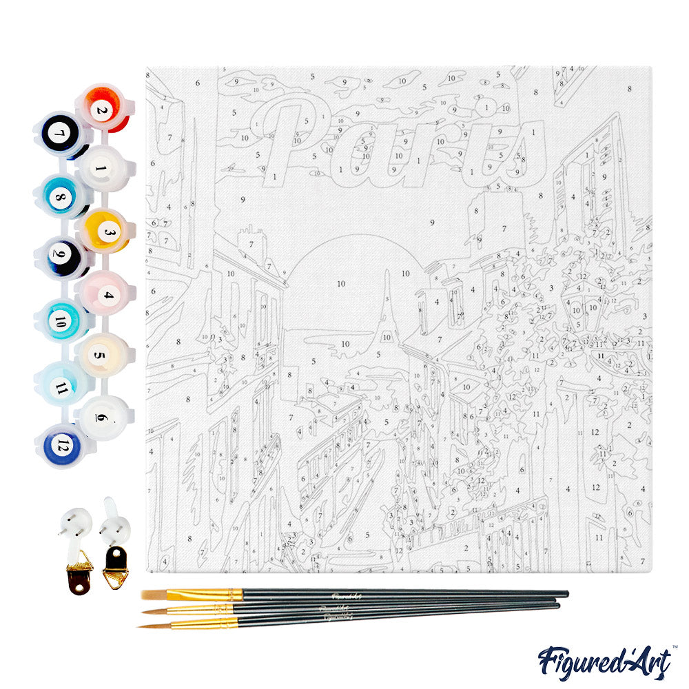 Mini Paint by numbers 8"x8" framed - Travel Poster Paris