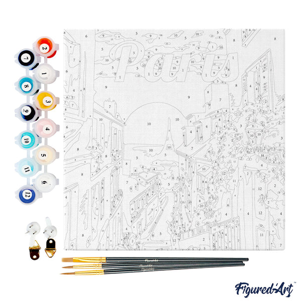 Mini Paint by numbers 8"x8" framed - Travel Poster Paris