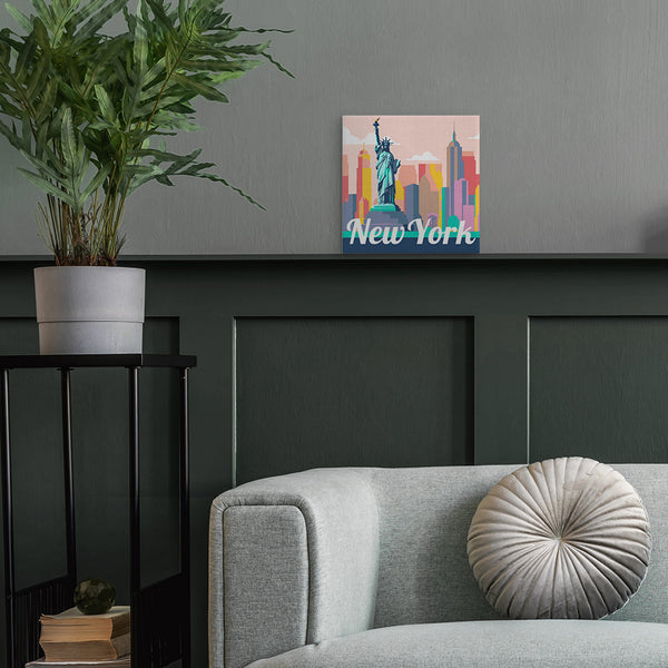 Mini Paint by numbers 8"x8" framed - Travel Poster New York Statue of Liberty