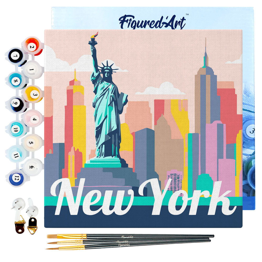 Mini Paint by numbers 8"x8" framed - Travel Poster New York Statue of Liberty