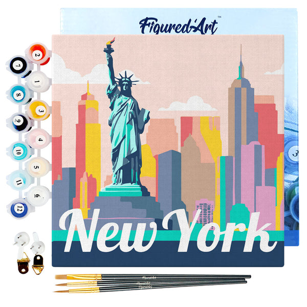 Mini Paint by numbers 8"x8" framed - Travel Poster New York Statue of Liberty