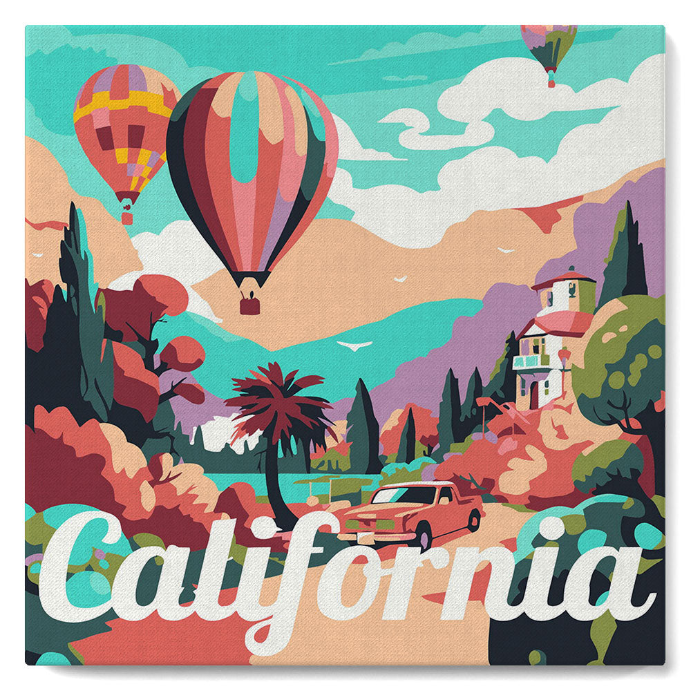 Mini Paint by numbers 8"x8" framed - Travel Poster California Balloons